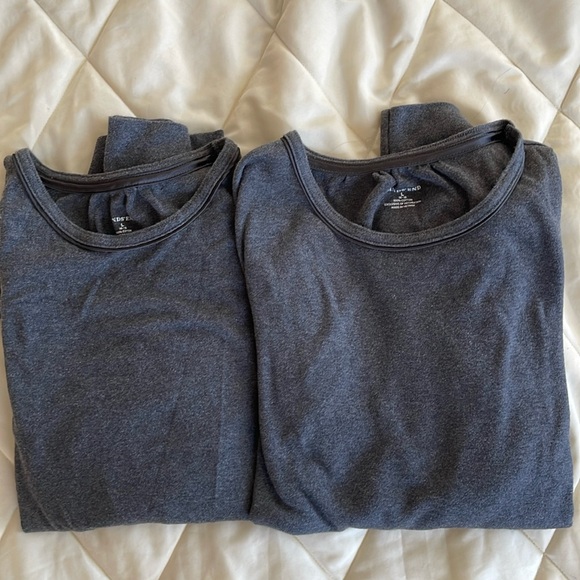 2 Lands End women’s large crew long sleeve gray heather 💯% cotton tops - Picture 1 of 3